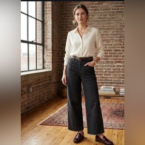 Billy Reid Wide Leg Black Cotton Twill Pants 0 MSL-ALA Quiet Luxury Baggy